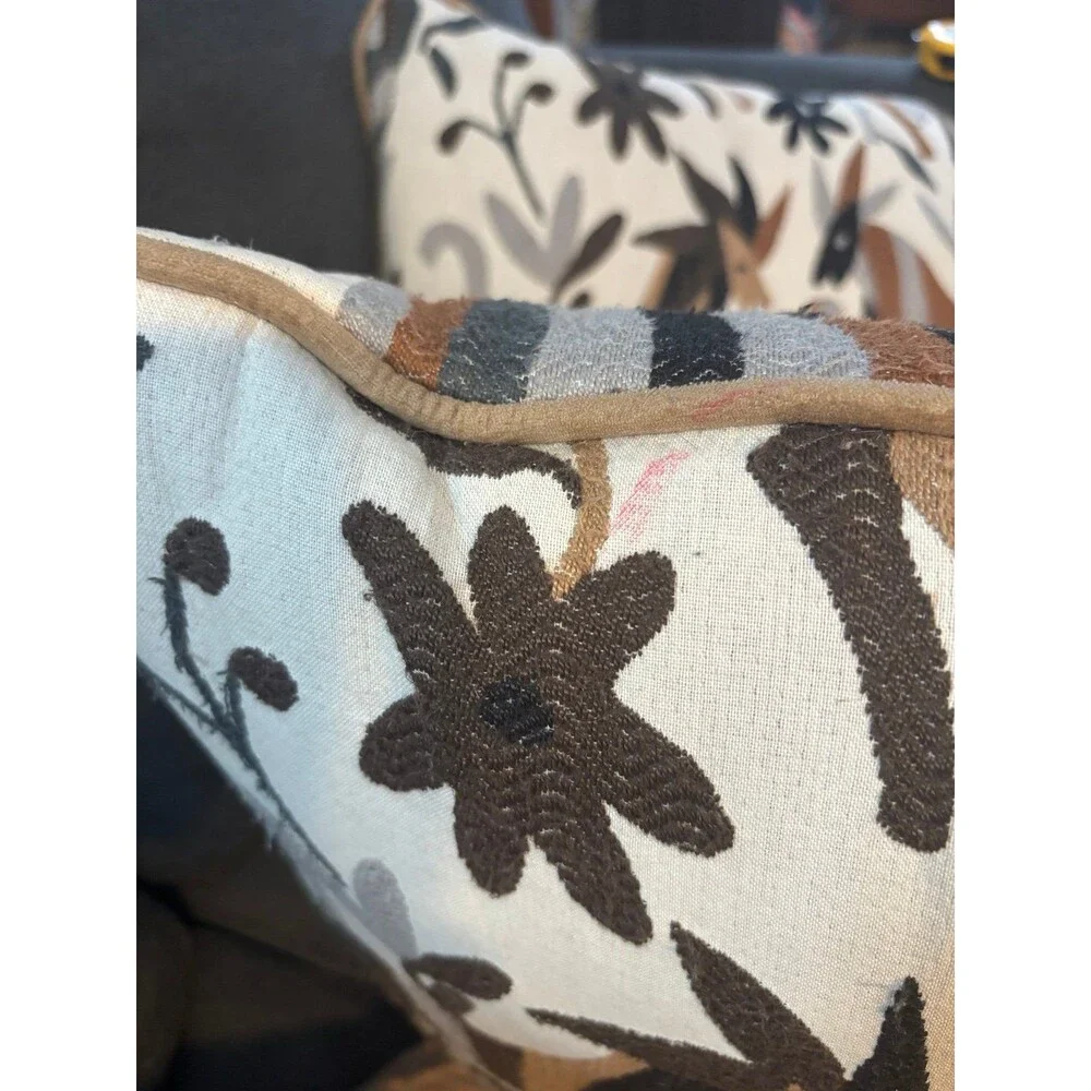 Otomi embroidered Mexican tribal throw pillow lot of 2 set floral animal